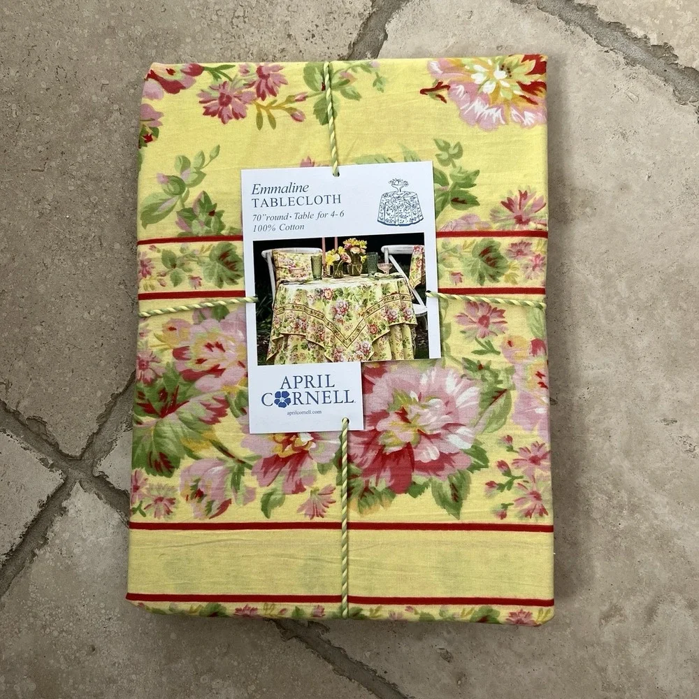 NEW April Cornell Emmaline Tablecloth 70 Rd Floral English Country Garden Yellow